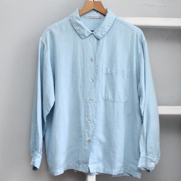 Cut Loose VTG Y2K Light Blue Linen Long Sleeve Button-Up Shirt Size 8 / Medium - Picture 1 of 7
